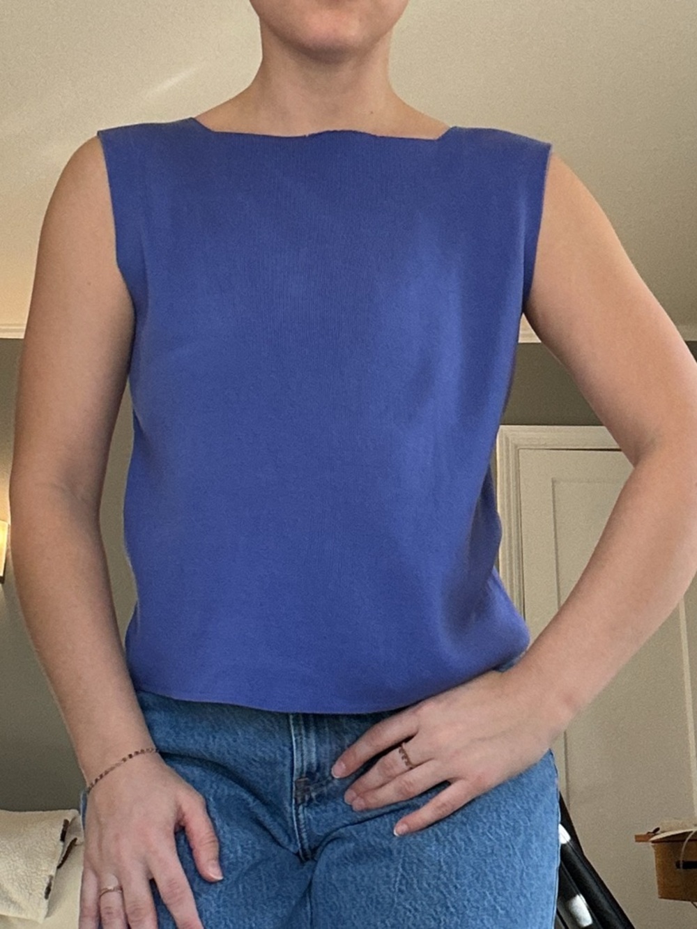 Coldwater Creek Silk & Cotton Cobalt Blue Boatneck Tank Top